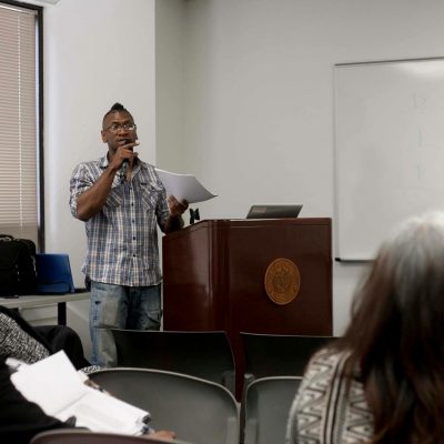 Tapia (Chief Tureygua) speaking at The Indigenous people_s cultural conference in Providence RI Presenting a Talk on Viable Knowledge(1)