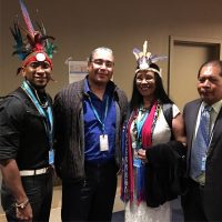 Tapia (chief Tureygua) with UCTP Chief Roberto Mukaro Borrero and Tai Pelli at The United Nations